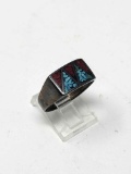 Southwestern Turquoise and Coral Inlaid Band