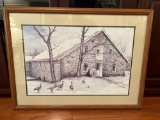 Framed Print of Stone Barn with Geese by Dan Campanelli