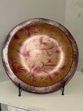 Large Decorative Wooden Charger on Plate Stand