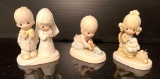 3 Precious Moments Figures- Wedding Couple, Boy with Note in Bottle and Girl Doing Embroidery