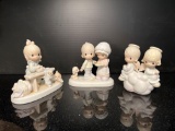 3 Precious Moments Figures- Girl Ironing, Girl with Boy Feeding Cookie to Dog and Angels on Cloud