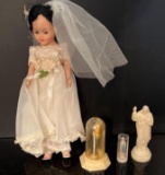 Vintage Bride Doll, Mary and Jesus Figures, Other Figure in Dome