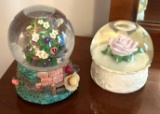 2 Musical Snow Globes- One Garden Scene, Other Rose