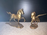 2 Cast Brass Figures- Horse and Pegasus Type Horse