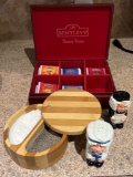 Bentley's Teas Wooden Box, Wooden Salt & Pepper Box and Chef & Maid Salt & Pepper Shakers