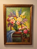 Oil on Canvas Framed Floral Scene