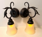 2 Oiled Bronze Battery Operated Light Sconces