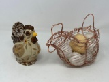 Temptations Chicken Measuring Spoon Holder and Wire Chicken Basket with Plastic Eggs