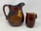 Foltz Redware Pottery Pitcher with Chicken and Hull Creamer