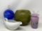 Glass Vases, Green Bowl, Blue Glass Ball Hummingbird Feeder and White Ceramic Gravy Boat
