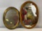 2 Oval Wall Mirrors- One Gilt Frame, Other with Owls