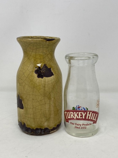 Ceramic Milk Bottle and Turkey Hill Cream Bottle