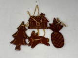 4 Redware Ornaments- One Marked Foltz Pottery