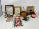 3 Picture Frames, Basket, Snowman & Santa Candle Holders, Window Clings, Other Decorations