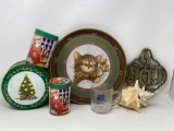 Joy Trivet, Cat Tray, 3 Tins, Conch Shell and Glass Mug