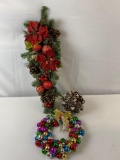 Artificial Greens & Poinsettias Door Decoration, Ornamental Wreath and Pine Cone Arrangement