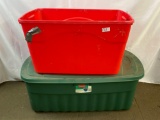 2 Totes- Red and Green Rubbermaid with Lid