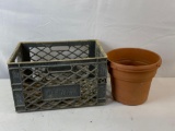 Plastic Milk Crate and Terra Cotta Look Planter