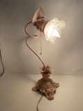 Vintage Metal Lamp with Floriform Glass Shade