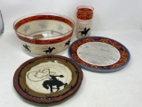 Cowboy Place Setting- 2 Plates, Bowl & Tumbler and Complementing Ceramic Plate