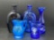 Blue Glass Lot- Includes Bottles, Vase and Creamers- One is Shirley Temple