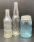 Blue Mason Jar with Zinc Lid, 2 Clear Soda Bottles