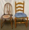 2 Wooden Chairs- Brace Back and Ladder Back with Rush Seat
