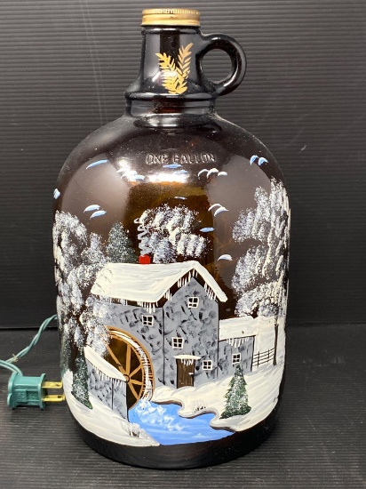 Paint Decorated Brown Gallon Jug with Lights Inside