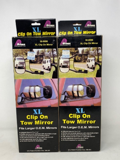 2 XL Clip-On Tow Mirrors in Original Boxes