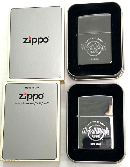 2 ZIPPO Hard Rock Cafe Lighters, LA JOLLA & NEW YORK