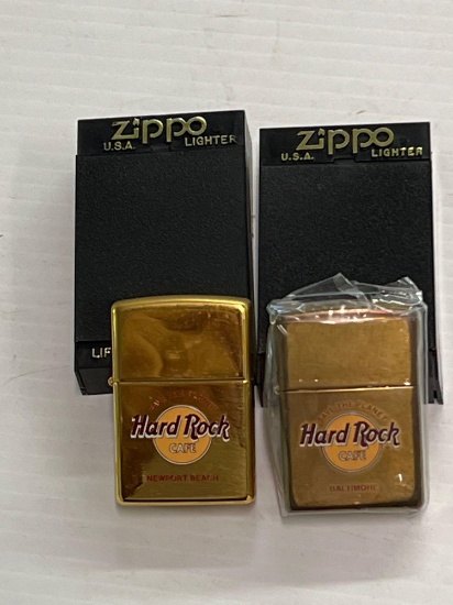 2 ZIPPO Hard Rock Cafe Lighters, NEWPORT BEACH & BALTIMORE