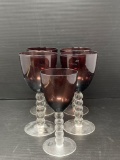 5 Amethyst Goblets with Ball Stems