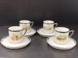 Set of 4 Cups & Saucers Depicting Horse-Drawn Carriages