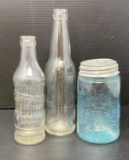 Blue Mason Jar with Zinc Lid, 2 Clear Soda Bottles