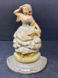 Antique Cast Iron Figural Doorstop- Woman with Basket