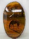 Wood Slice with Grazing Horse Scene Wall Clock