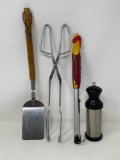 Spatula, Long-Handled Tongs, Oven Rack Puller and Pepper Mill