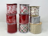 9 Rolls of Wired Christmas Ribbon and Mesh