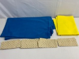 Fabrics Lot- Solid Blue, Solid Yellow and Cotton Print