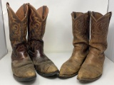 2 Pairs of Brown Cowboy Boots, One is Size 10.5D