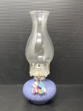 Oil Lamp with Blue Hobnail Base and Clear Shade