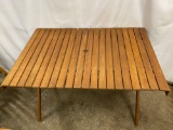 Vintage '70's Style Folding Wood Slat Picnic Table with Hole for Umbrella