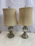 Pair of Metal Base Table Lamps with Burlap Shades