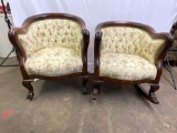 Antique, 19th Century, Wood Framed Tufted Back Chair & Matching Rocker