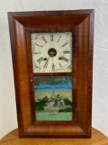 Antique Shelf Clock with Reverse Painted Glass Scene