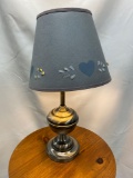 Metal Base Oil Lamp Style Table Lamp with Blue Pierced Paper Shade