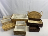Grouping of 9 Decorative Baskets, Some with Fabric Liners