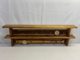 2 Wooden Display Shelves with Pegs and Baseball Motif