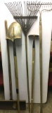 Long-Handled Tools: Broom, Shovel, Hoe, 2 Rakes