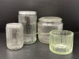 Glass Tea & Coffee Jars with Metal Lids, Glass Lidded Jar and Open Glass Salt Jar